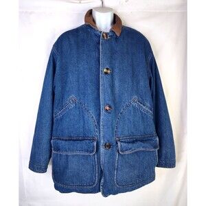 Vintage Neiman Marcus Chore Coat Barn Jacket Mens Denim Blanket Lined Size XL